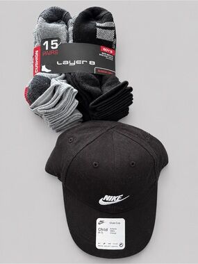 Layer 8 Boys 15-Pack Athletic Socks in Black, Gray & Red - Cushion Crew
